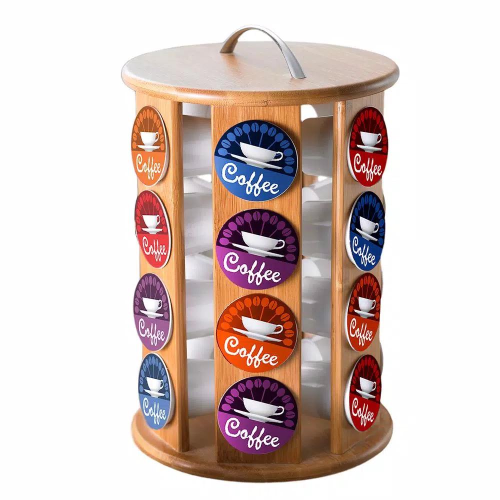 Creative Home Natural Bamboo Revolving Coffee Pod Holder - 24 Capacity Single Serve Carousel Organizer