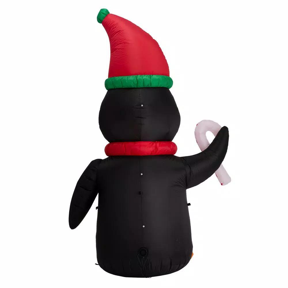 Glitzhome 8 ft. Airblown Inflatable Penguin Holiday Decor with Santa Hat and Red Scarf, Lighted