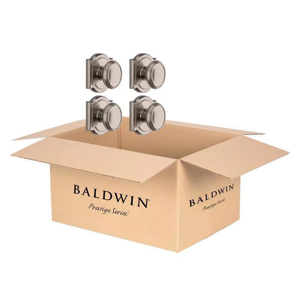 Baldwin Prestige Carnaby Satin Nickel Passage Door Knobs, 4-Pack