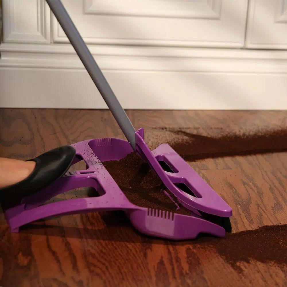 WISP 3-Piece Broom and Dustpan Set with Telescoping Handle and Bristle Seal Technology - Purple