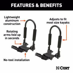 CURT Aluminum Kayak Roof Rack Carrier, 75 lb Capacity, Universal Fit thumbnail 2