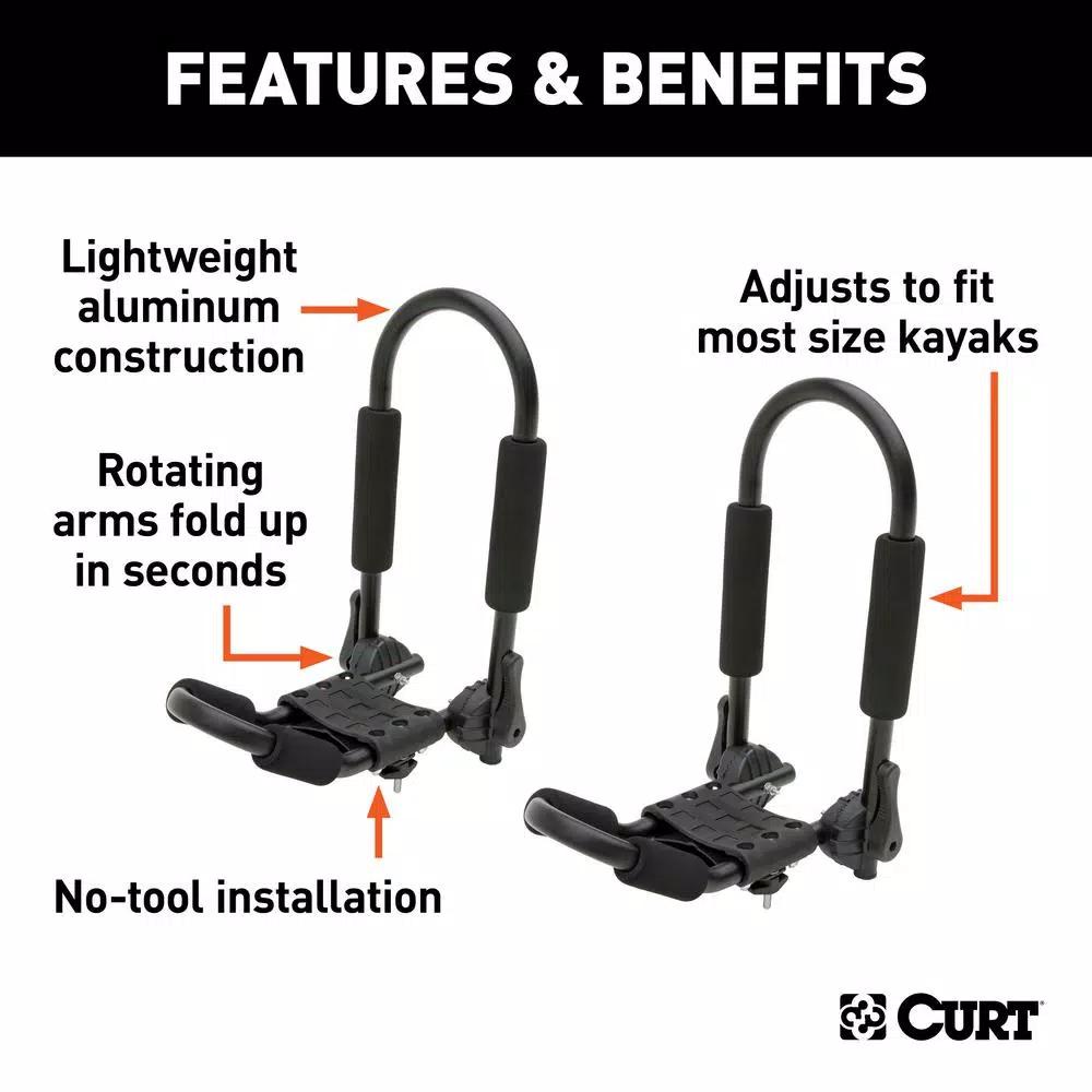 CURT Aluminum Kayak Roof Rack Carrier, 75 lb Capacity, Universal Fit