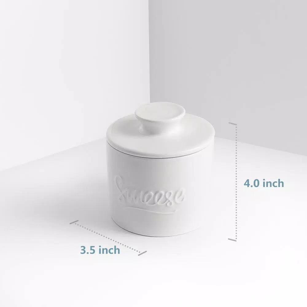 Sweese White Porcelain French Butter Crock, 6 oz. Butter Dish for Soft Spreadable Butter