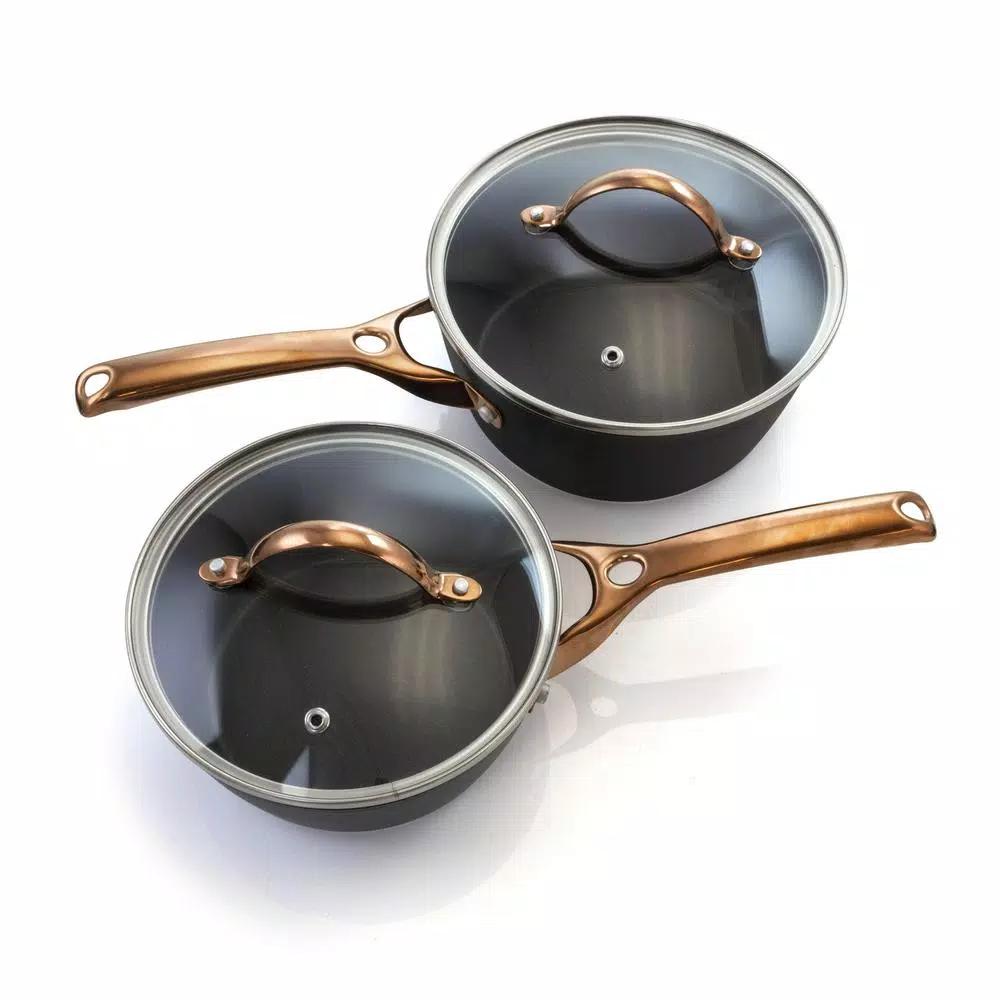 Oster Allsberg 10-Piece Aluminum Nonstick Cookware Set with Bronze Handles, Black and Bronze