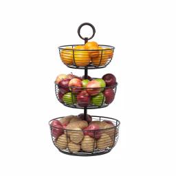 Gourmet Basics by Mikasa Mikasa Gourmet Basics 3-Tier Round Wrought Iron Fruit Basket, Black thumbnail 2