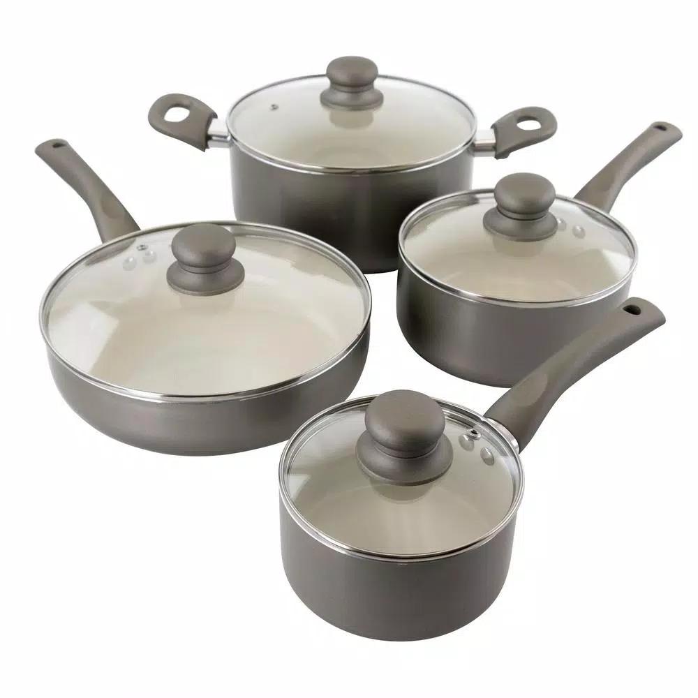 Oster Newcrest 8-Piece Aluminum Nonstick Cookware Set, Gray