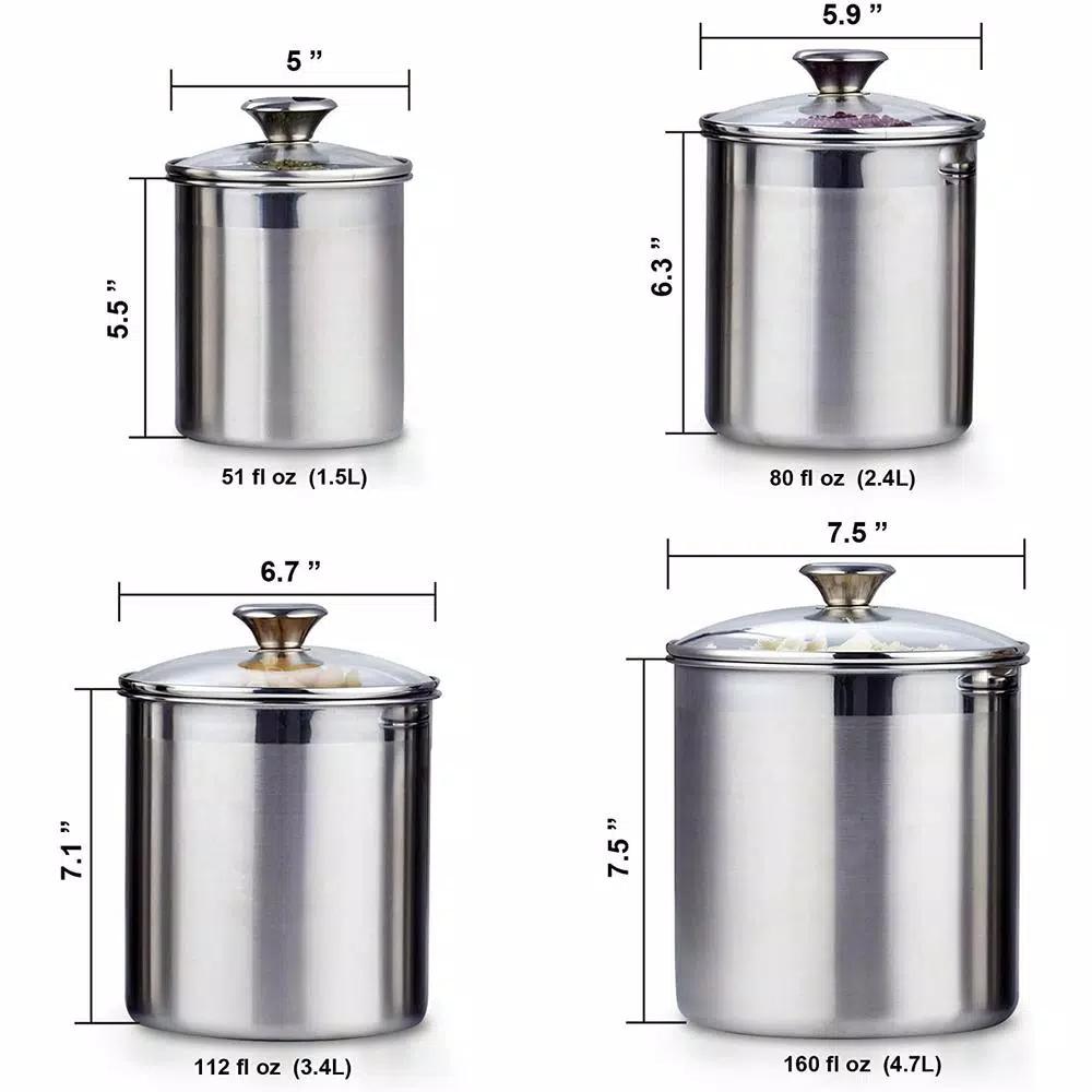 Cooks Standard 4-Piece 18/10 Stainless Steel Canister Set with Tempered Glass Lids
