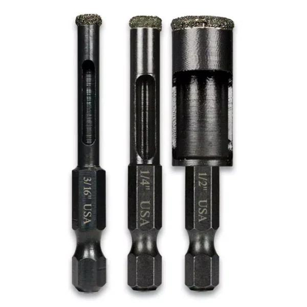 Montana Brand 3-Piece Diamond Tile Drill Bit Set, 1/4-in Hex Shank