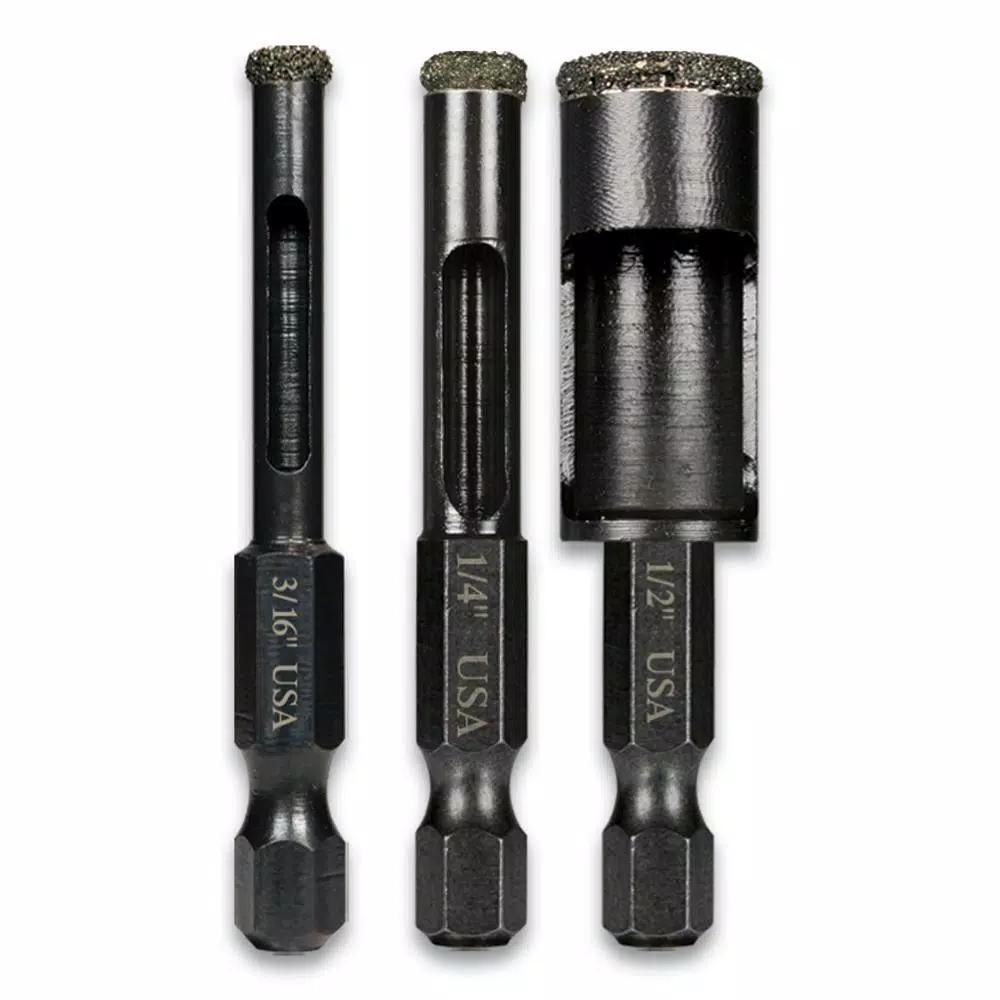 Montana Brand 3-Piece Diamond Tile Drill Bit Set, 1/4-in Hex Shank