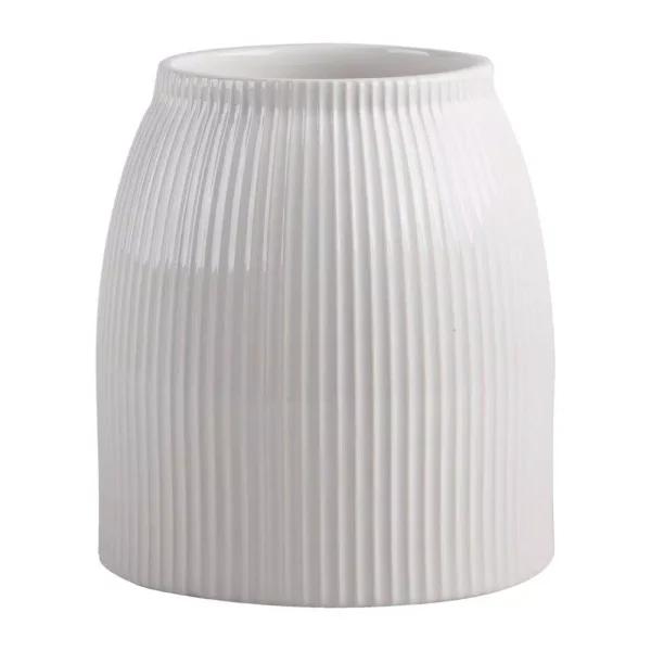Home Essentials 7 in. Striped Embossed Ceramic Utensil Crock - White Stoneware Tool Holder