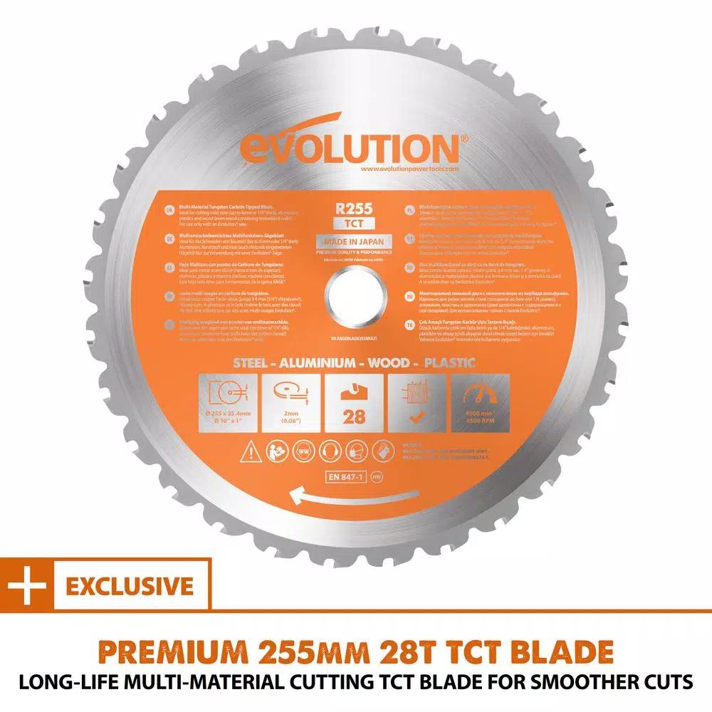 Evolution Power Tools Evolution R255SMS+ 10 in. 15 Amp Sliding Compound Miter Saw with Multi-Material Blade