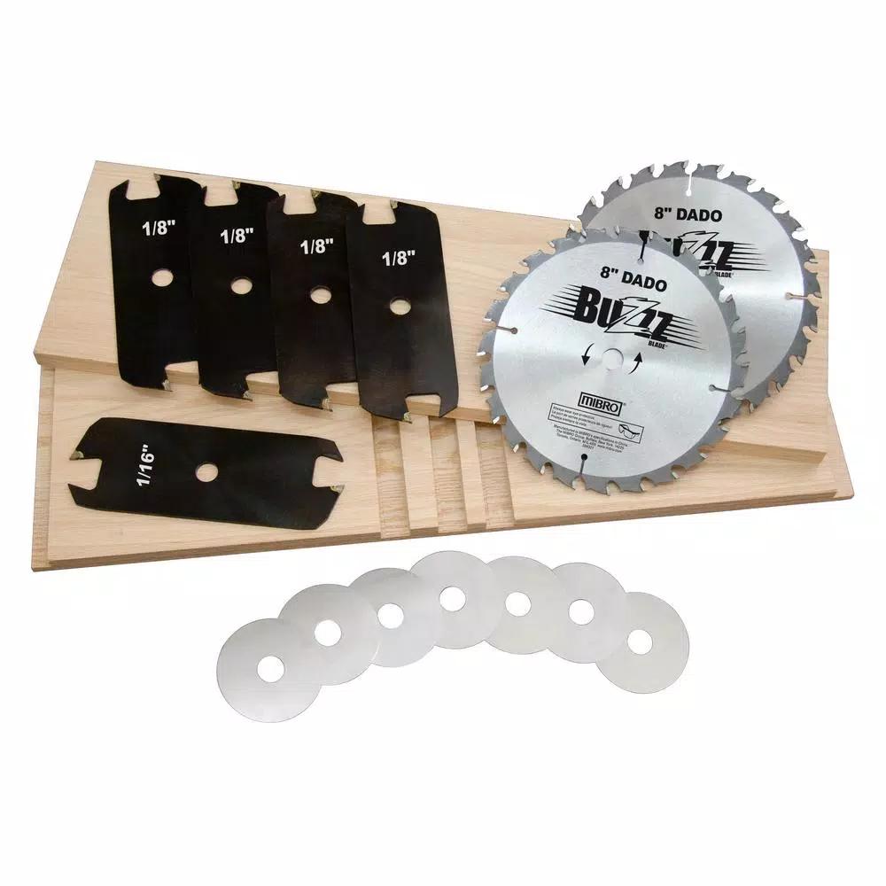 MIBRO 8 in. Carbide Stacking Dado Blade Set, 14-Piece Kit for Smooth Grooves and Rabbets
