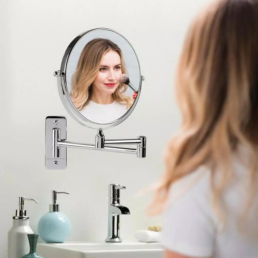 Ovente Wall Mounted Dual-Sided Makeup Mirror, 1x/10x Magnification, Polished Chrome