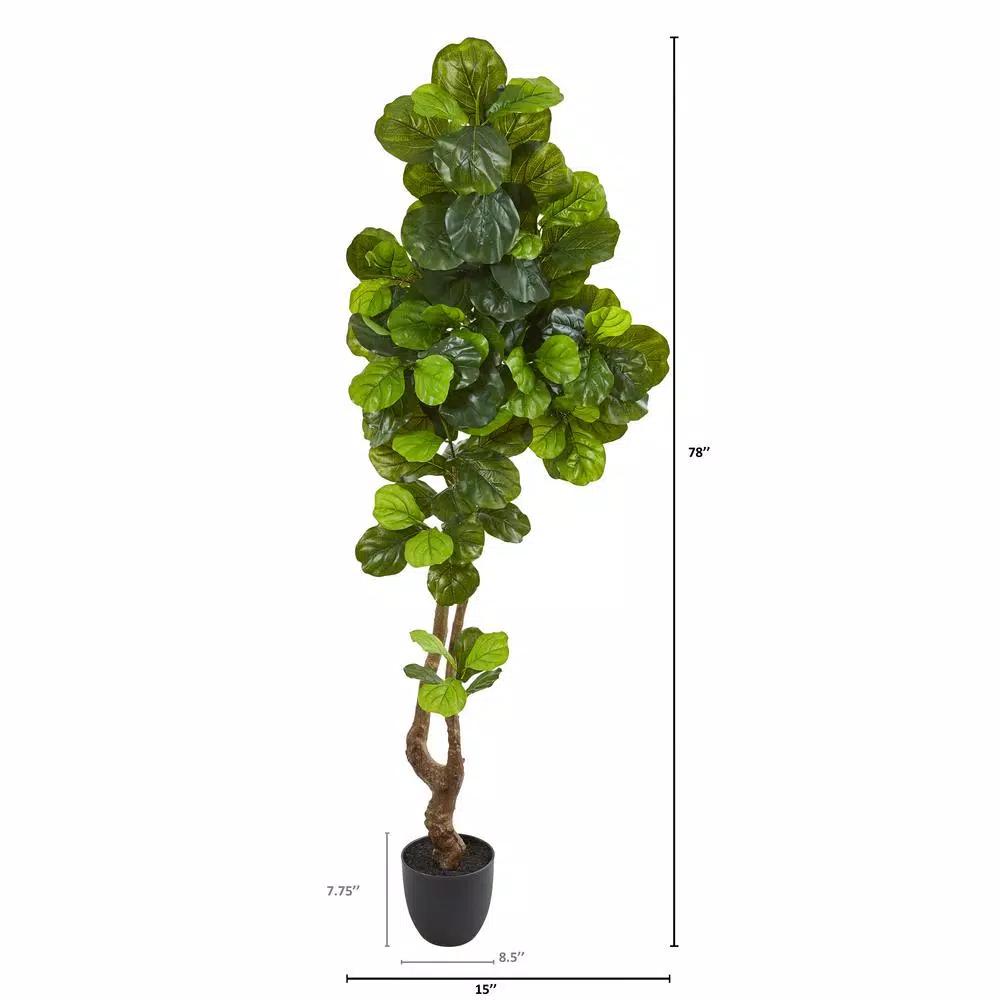 Nearly Natural 78 in. Fiddle Leaf Artificial Tree with Real Touch Foliage and Black Stone Planter