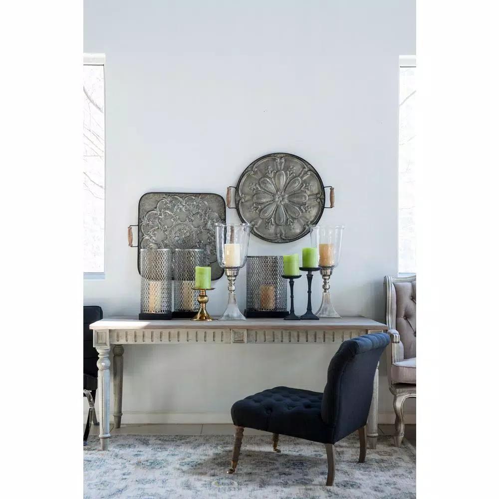 A & B Home Ravello Round Antique Silver Metal Tray with Wood Handles