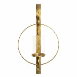 Kate and Laurel Doria Gold Metal Candle Sconce - Glamorous Round Wall Decor with Glass Pillar thumbnail 2