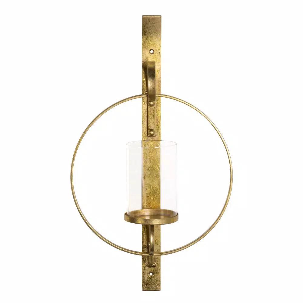 Kate and Laurel Doria Gold Metal Candle Sconce - Glamorous Round Wall Decor with Glass Pillar