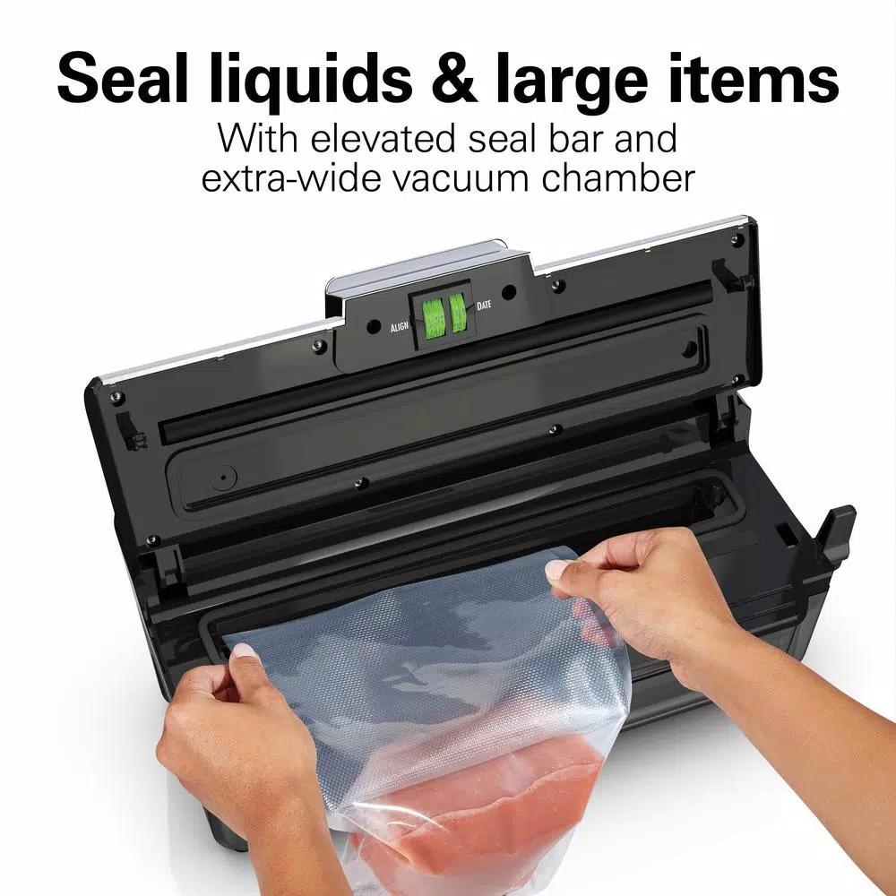Hamilton Beach NutriFresh Vacuum Sealer with Liquid Sealing, Date Coder, and Starter Kit - Black/Silver
