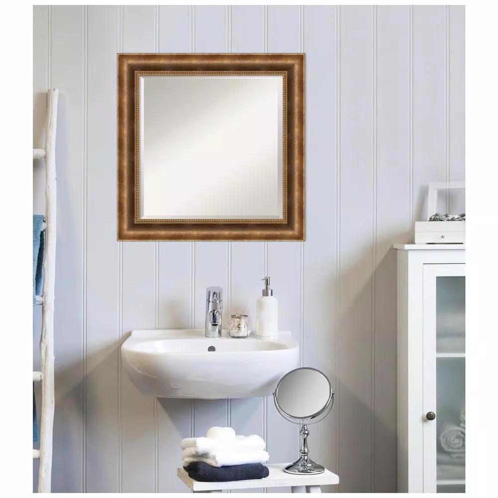 Amanti Art Manhattan Bronze 25.38 in. x 25.38 in. Square Wood Framed Bathroom Vanity Mirror
