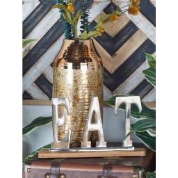 LITTON LANE 14 in. Silver Aluminum and Oak Brown Mango Wood EAT Standing Sign thumbnail 1
