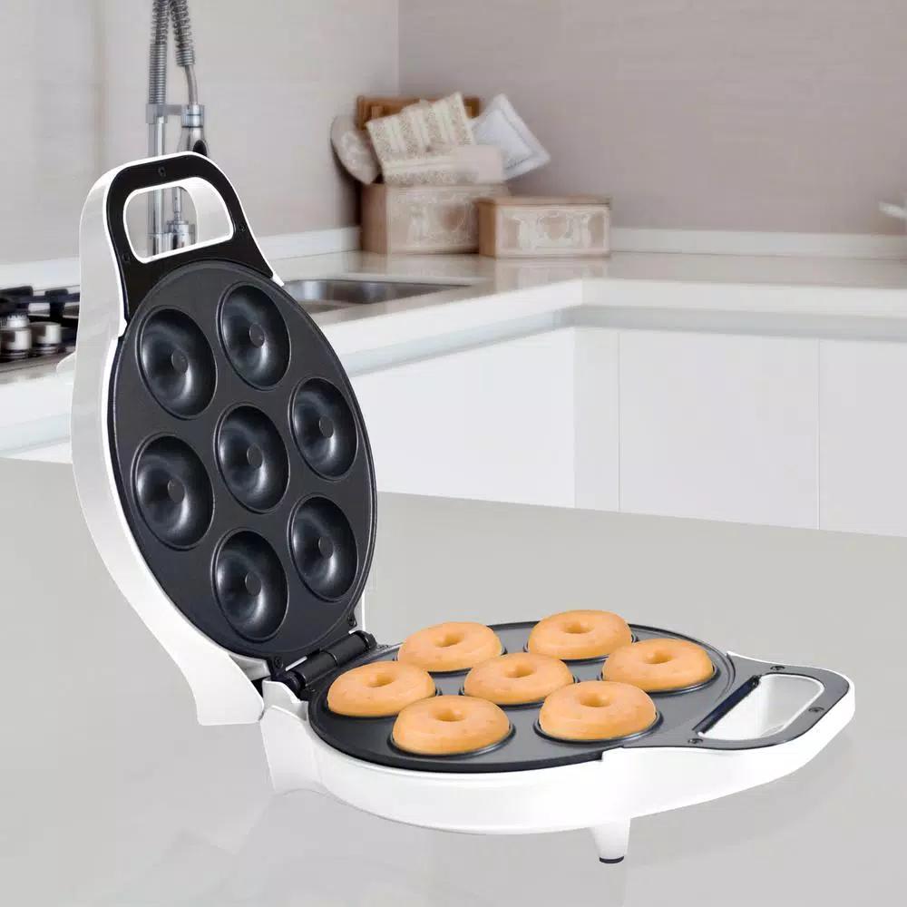 Chef Buddy 750W Mini Donut Maker, Nonstick Electric Dessert Specialty Appliance, White