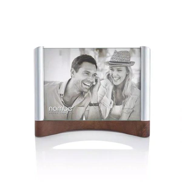 Nambe Sky View Metal and Acacia Wood Picture Frame, 5 x 7, Contemporary Tabletop Design