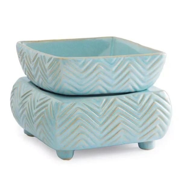 Candle Warmers Etc 5.2 in. Chevron 2-in-1 Classic Fragrance Warmer - Sky Blue Reactive Glaze