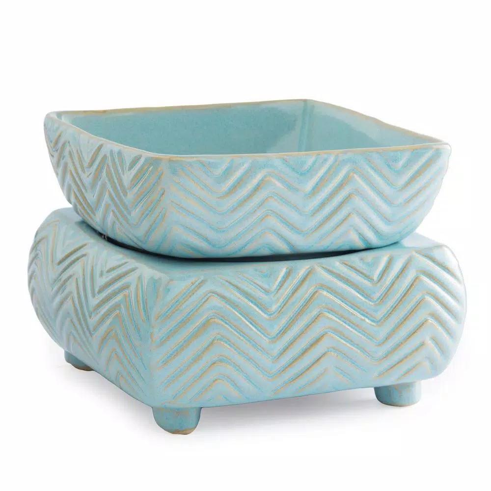 Candle Warmers Etc 5.2 in. Chevron 2-in-1 Classic Fragrance Warmer - Sky Blue Reactive Glaze
