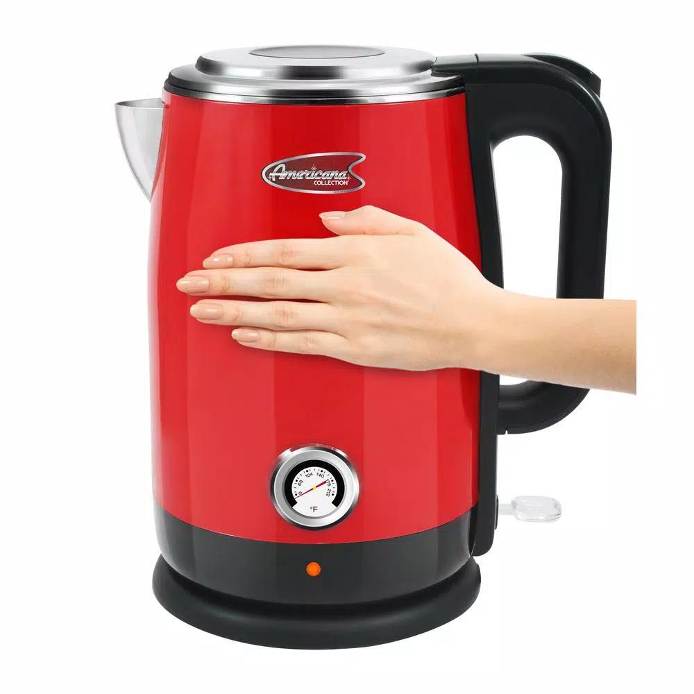 Americana 1.7L Red Cool Touch Stainless Steel Electric Kettle with Temperature Gauge