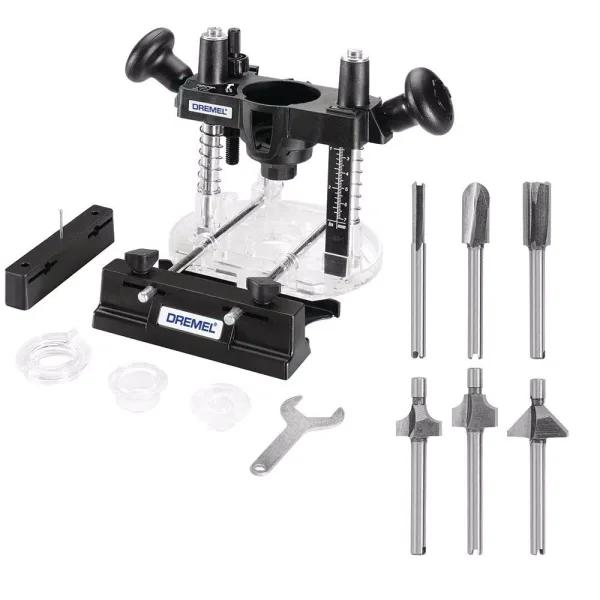 Dremel Plunge Router Attachment with 6-Piece High-Speed Steel Router Bit Set for Woodworking