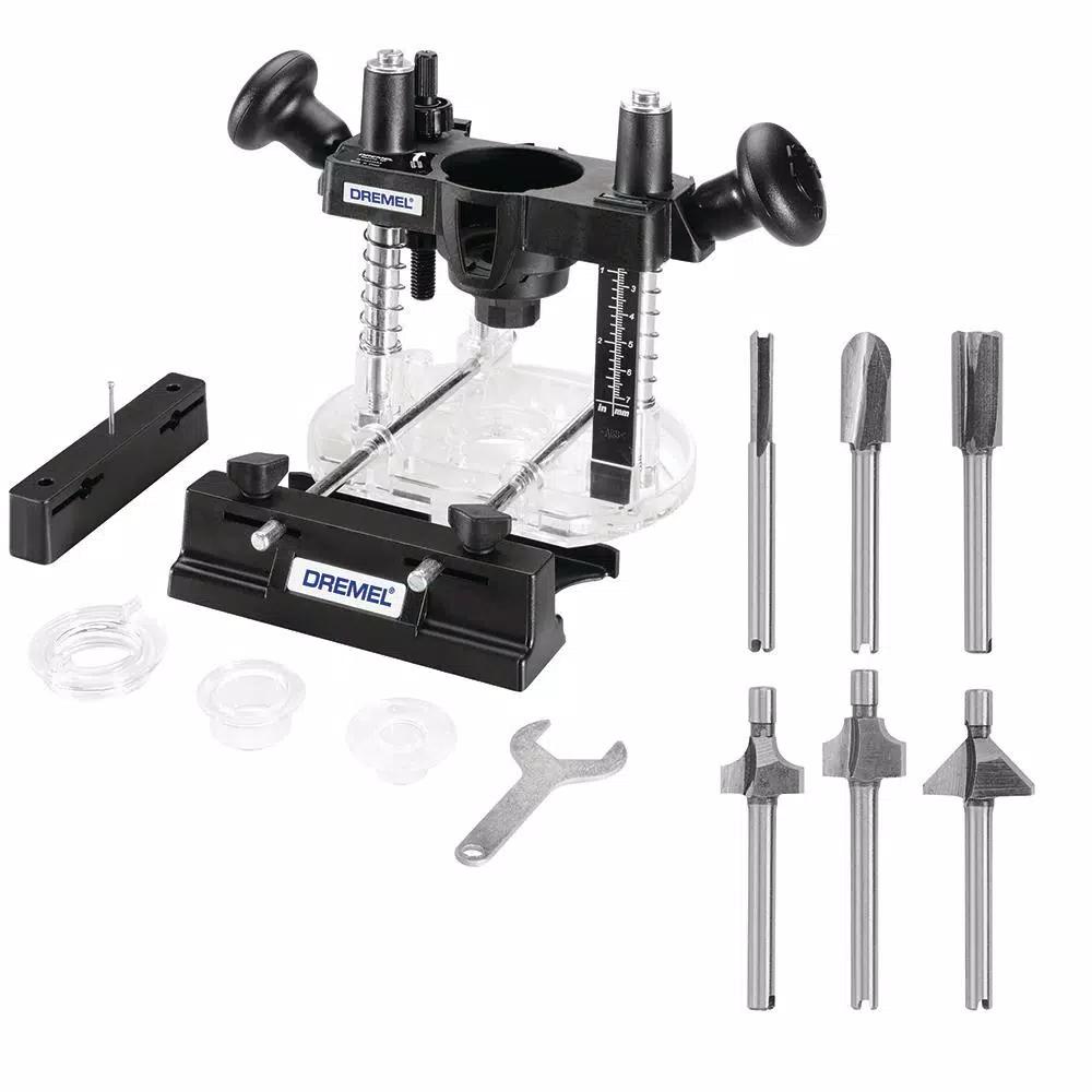 Dremel Plunge Router Attachment with 6-Piece High-Speed Steel Router Bit Set for Woodworking