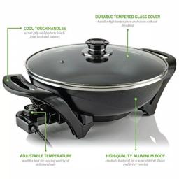 Ovente 13-Inch Non-Stick Electric Skillet with Tempered Glass Lid and Adjustable Temperature Control, Black thumbnail 3