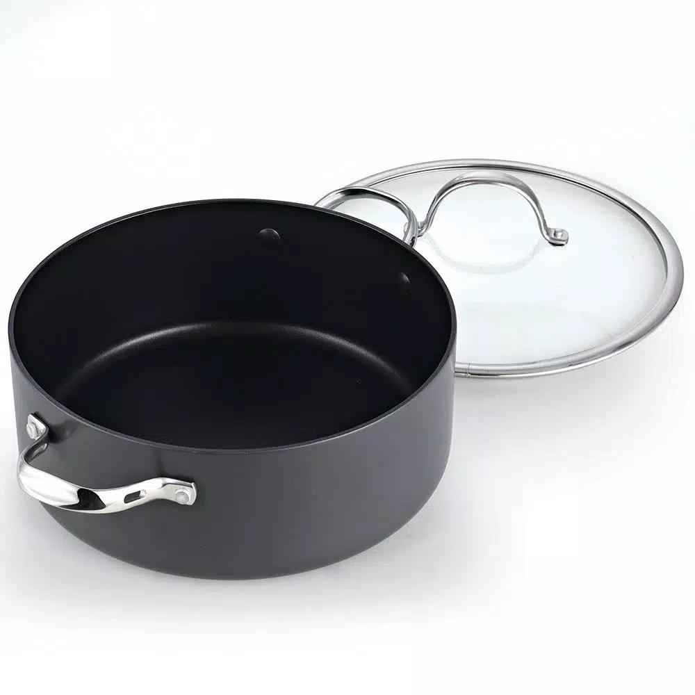Cooks Standard 7 Qt. Hard-Anodized Aluminum Nonstick Casserole Dish with Glass Lid, Black