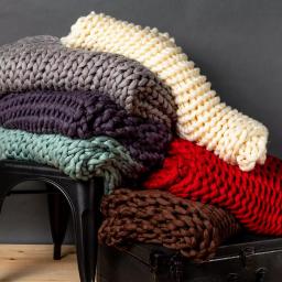 DONNA SHARP Aqua Acrylic Chunky Knitted Throw Blanket, Modern Solid Blue Decor thumbnail 2