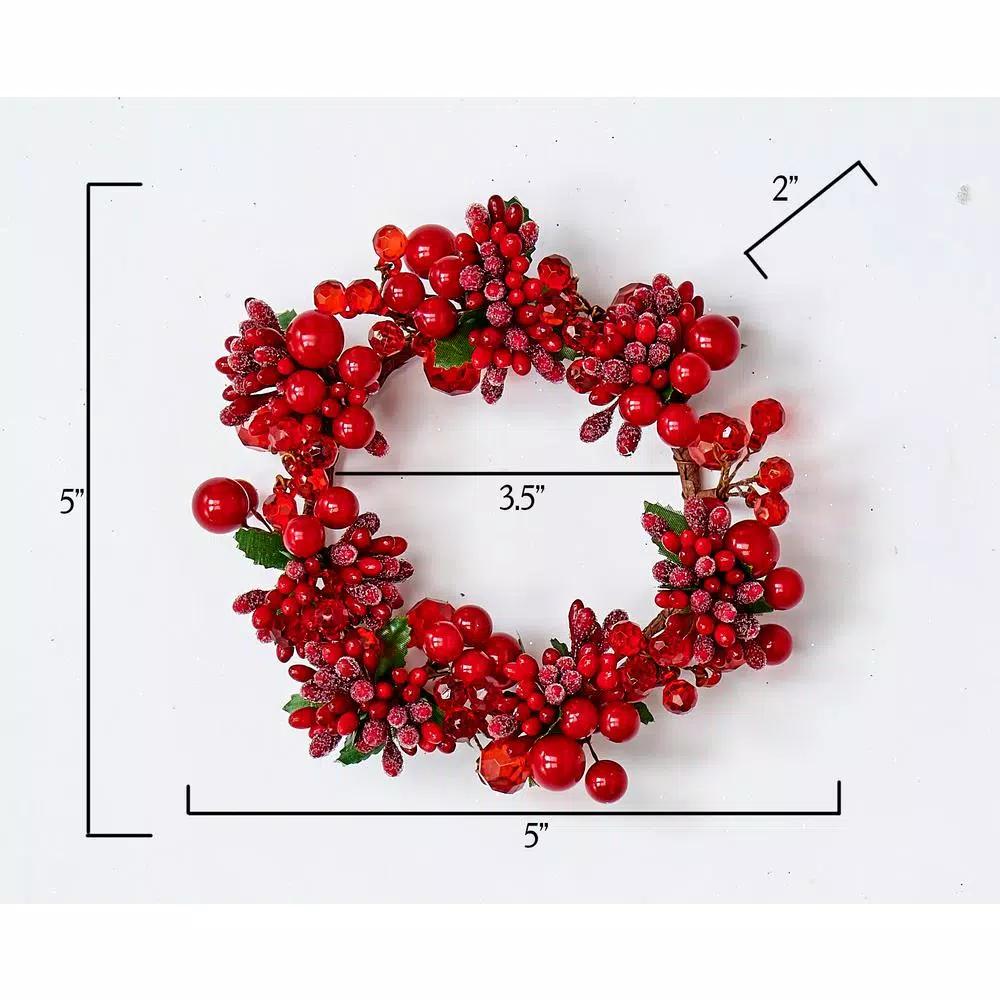 WORTH IMPORTS 3.5" Mixed Red Berry Candle Ring Set of 2 - Holiday Pillar Candle Decor