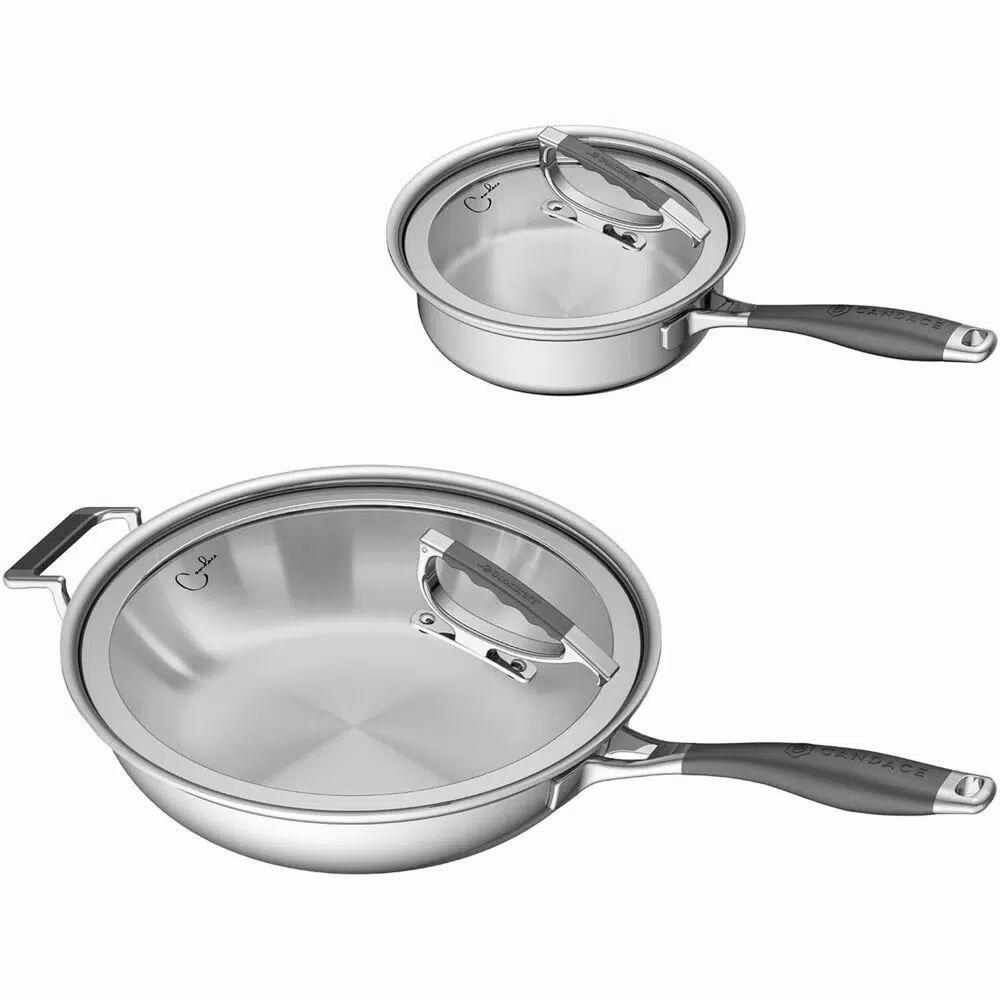 CookCraft by Candace 4-Piece Tri-Ply Stainless Steel Cookware Set with Patented Latch Lids