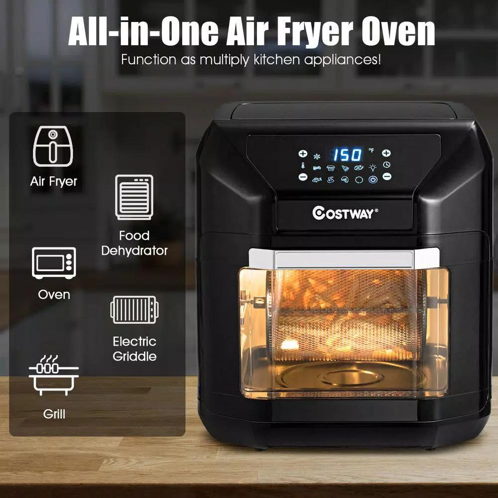 Costway 10.6 Qt. Black Air Fryer Oven with Rotisserie, 1700W Digital Air Fryer with 7 Presets