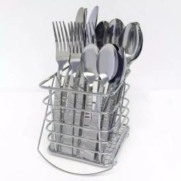Cambridge Silversmiths Dallas Frost 16-Piece Flatware Set with Chrome Caddy, Service for 4 thumbnail 2