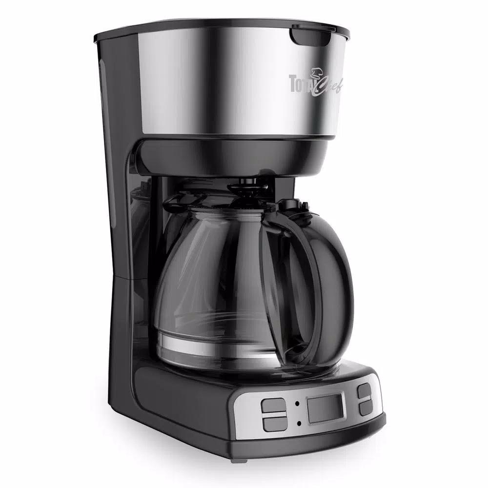 Total Chef 12-Cup Programmable Drip Coffee Maker with Glass Carafe, LCD Display, and Auto Shut-Off - Black/Silver