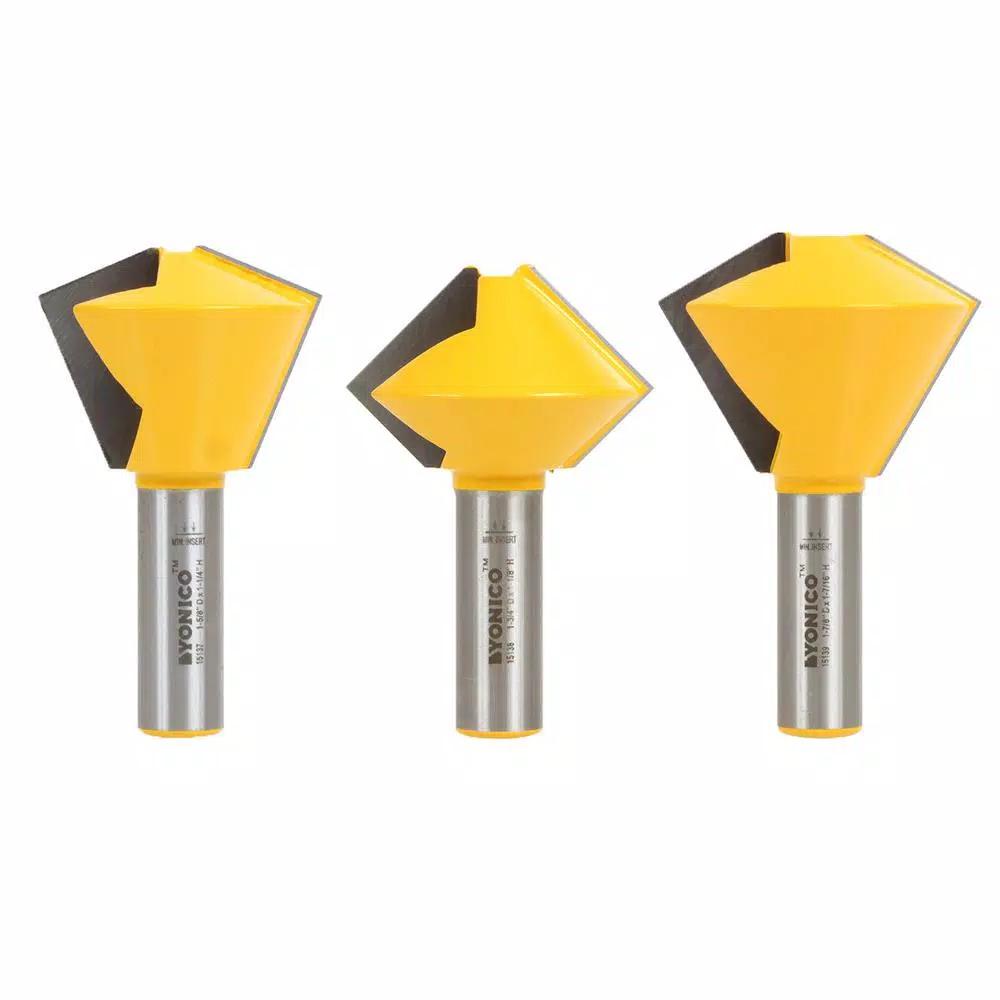 Yonico Birdsmouth 1/2 in. Shank Carbide Tipped Router Bit Set, 3-Piece