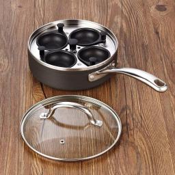 Cooks Standard 8 in. Hard Anodized Nonstick 4-Cup Egg Poacher Pan with Tempered Glass Lid thumbnail 2