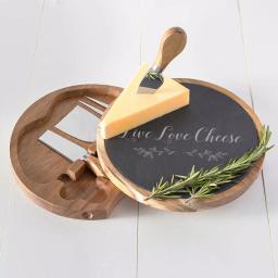 Cathy's Concepts Live Love Cheese 5-Piece Acacia Wood and Natural Slate Cheese Board Set with Utensils thumbnail 2