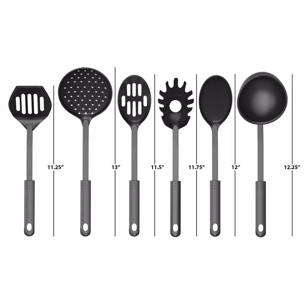 Chef Buddy 6-Piece Kitchen Cookware Utensil Set with Hanging Ring, Black