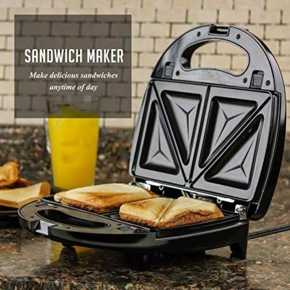Ovente 3-in-1 Electric Sandwich Maker, Waffle and Grill Maker with Detachable Non-Stick Plates, 750W, Black