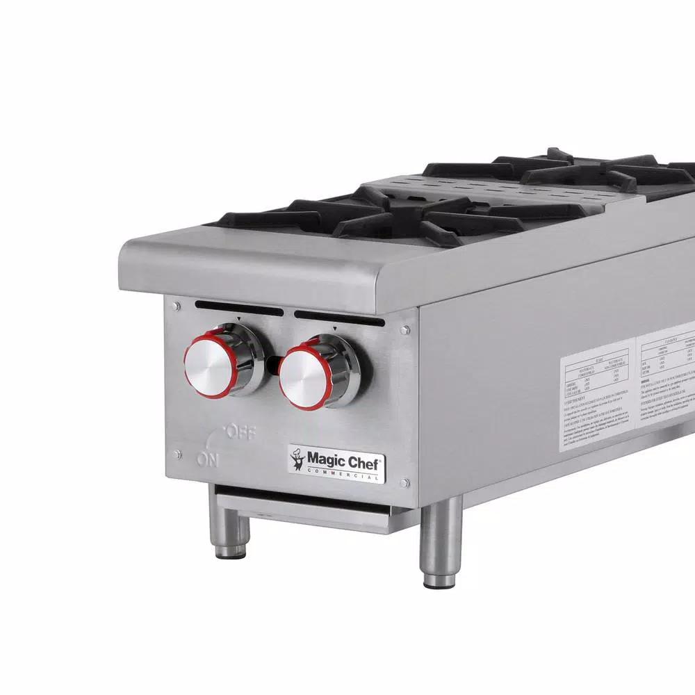 Magic Chef 12 in. Commercial Natural Gas Countertop Hot Plate, 50,000 BTU, Stainless Steel