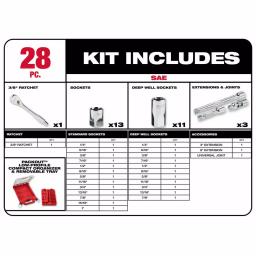 Milwaukee 60-Piece 3/8 in. Drive SAE & Metric Ratchet and Socket Set with PACKOUT Organizers thumbnail 2