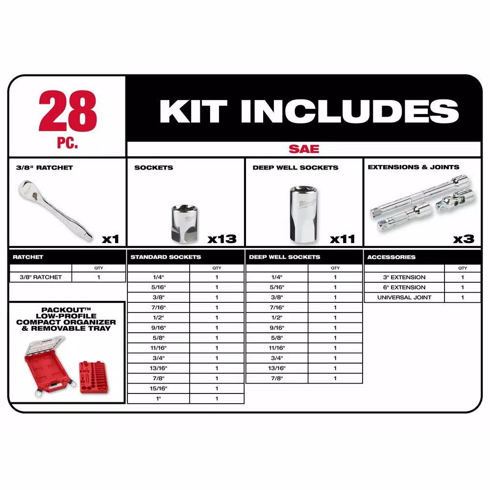Milwaukee 60-Piece 3/8 in. Drive SAE & Metric Ratchet and Socket Set with PACKOUT Organizers