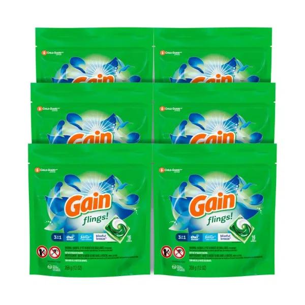 Gain Flings Blissful Breeze Laundry Detergent Pods, 16-Count (6-Pack)
