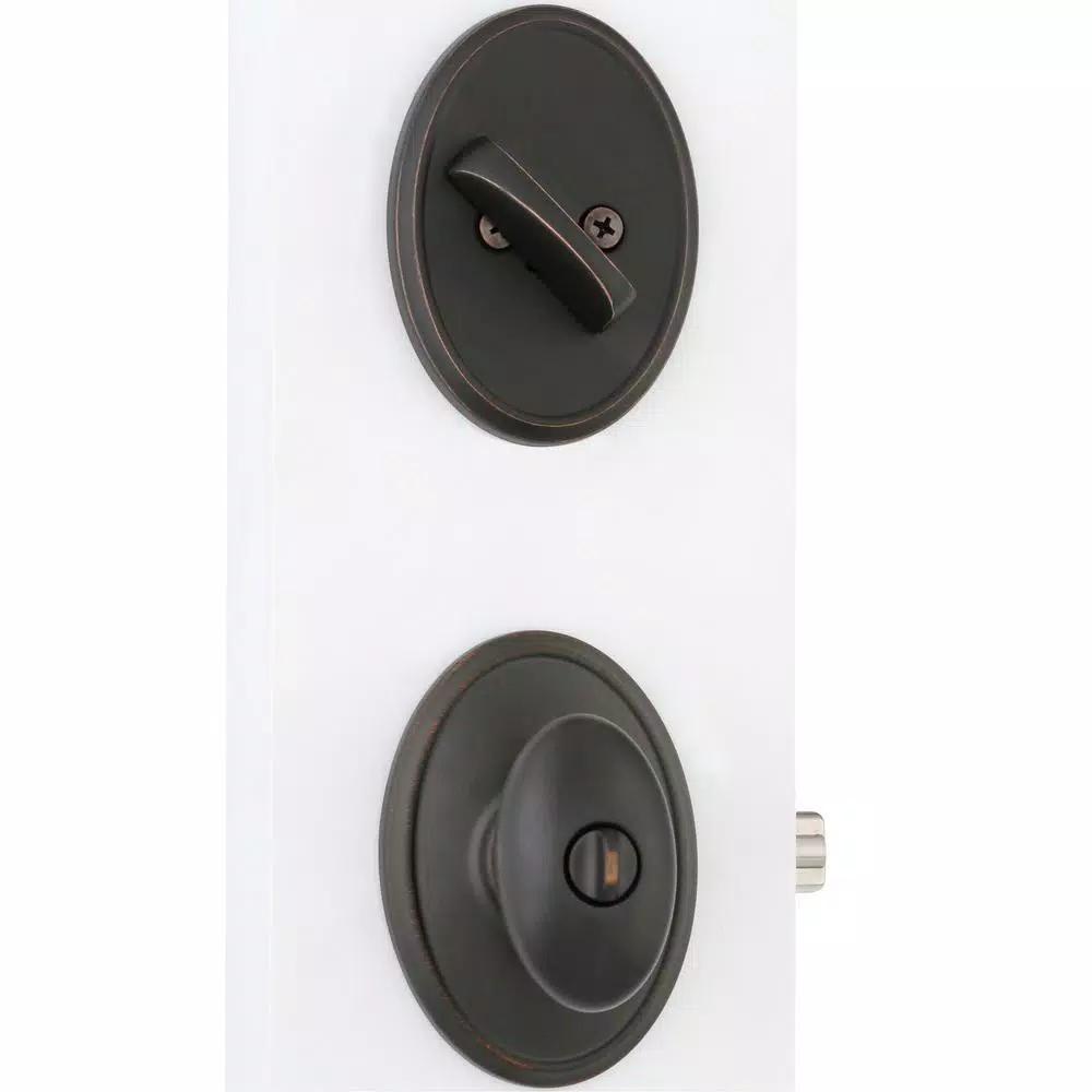 Schlage Wakefield Aged Bronze Single Cylinder Deadbolt and Siena Entry Door Knob Combo Pack