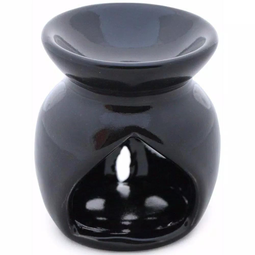 Benzara Black Handmade Ceramic Oil Diffuser and Warmer with Leaf Cutout Design